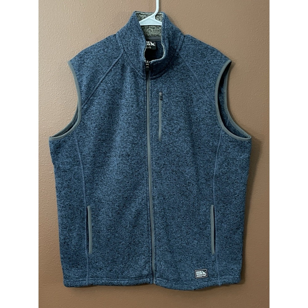 Eddie Bauer Mens XL Blue Heathered‎ Fleece Vest Full Zip Pockets Outdoor
